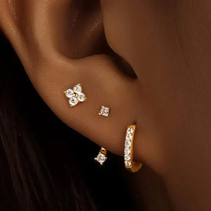 Gold Hoop and Stud Earrings Set | 3-Piece Stainless Steel Jewelry Collection