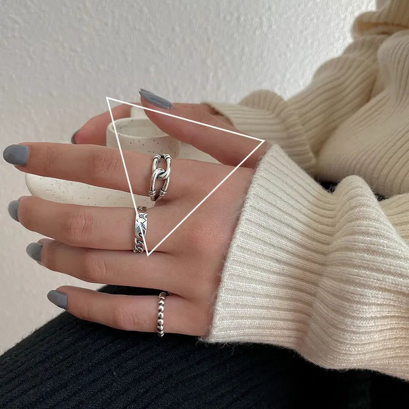 VENTFILLE 925 Sterling Silver Finger Rings New Fashion Creative Cross Hollow Chain Geometric Party Jewelry Gifts