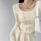 Fishbone Pattern Women's Long Sleeve T-shirt High Waist Slim Square Collar Tops Woman