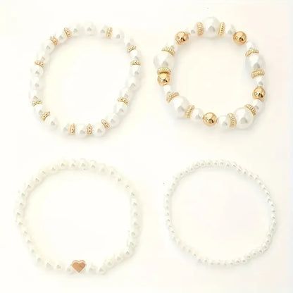 New 4 Pcs/Set imitation Pearl Beaded Bracelets Set for Women Fashion Gold Color Heart Big Pearl Bracelet Trendy Jewelry Gifts