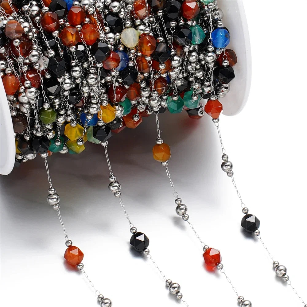 1Meter/Lot Mixed Stainless Steel Irregular Stone Beads Chains for Handmade DIY Necklace Bracelets Jewelry Making Accessories