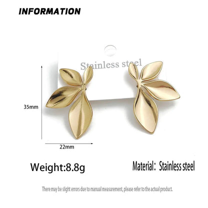 Creative heavy metal pentagonal star leaves stainless steel earrings, waterproof and rusty-free women's earrings, party jewelry