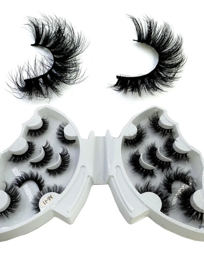 5-8 Pairs Natural Russian Striped Mink Lashes | 3D Volume Wavy False Eyelash Extensions
