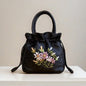 Small Embroidered Flower Bucket Bag | Women's Top Handle Drawstring Purse