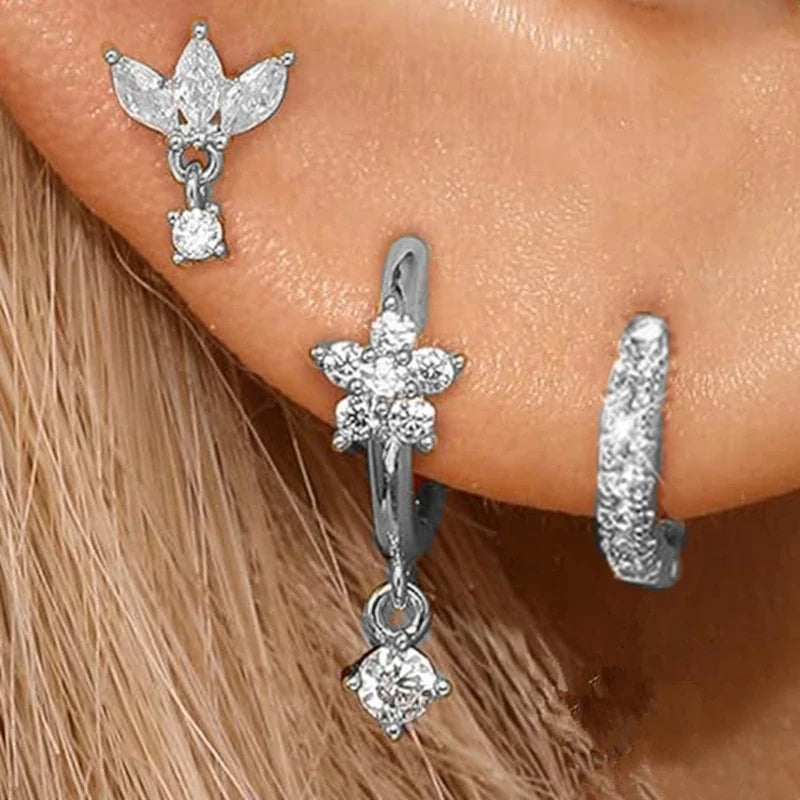 Gold Hoop and Stud Earrings Set | 3-Piece Stainless Steel Jewelry Collection