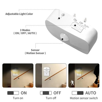 LED Night Light with Motion Sensor | Smart Plug-in Socket Lamp for Bedroom