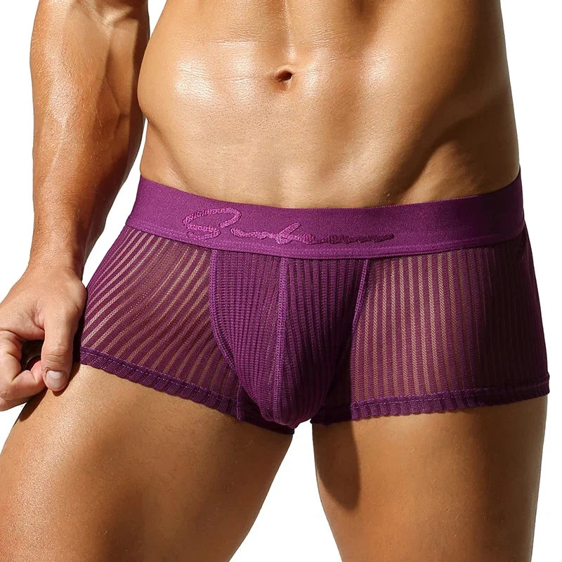 SEOBEAN New Men's translucent Boxer Brief Underwear Comfortable polyester Boxer Shorts for Men