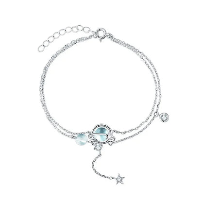 925 Sterling Silver Aquamarine Bracelet | Elegant Double Charm Bracelet for Women