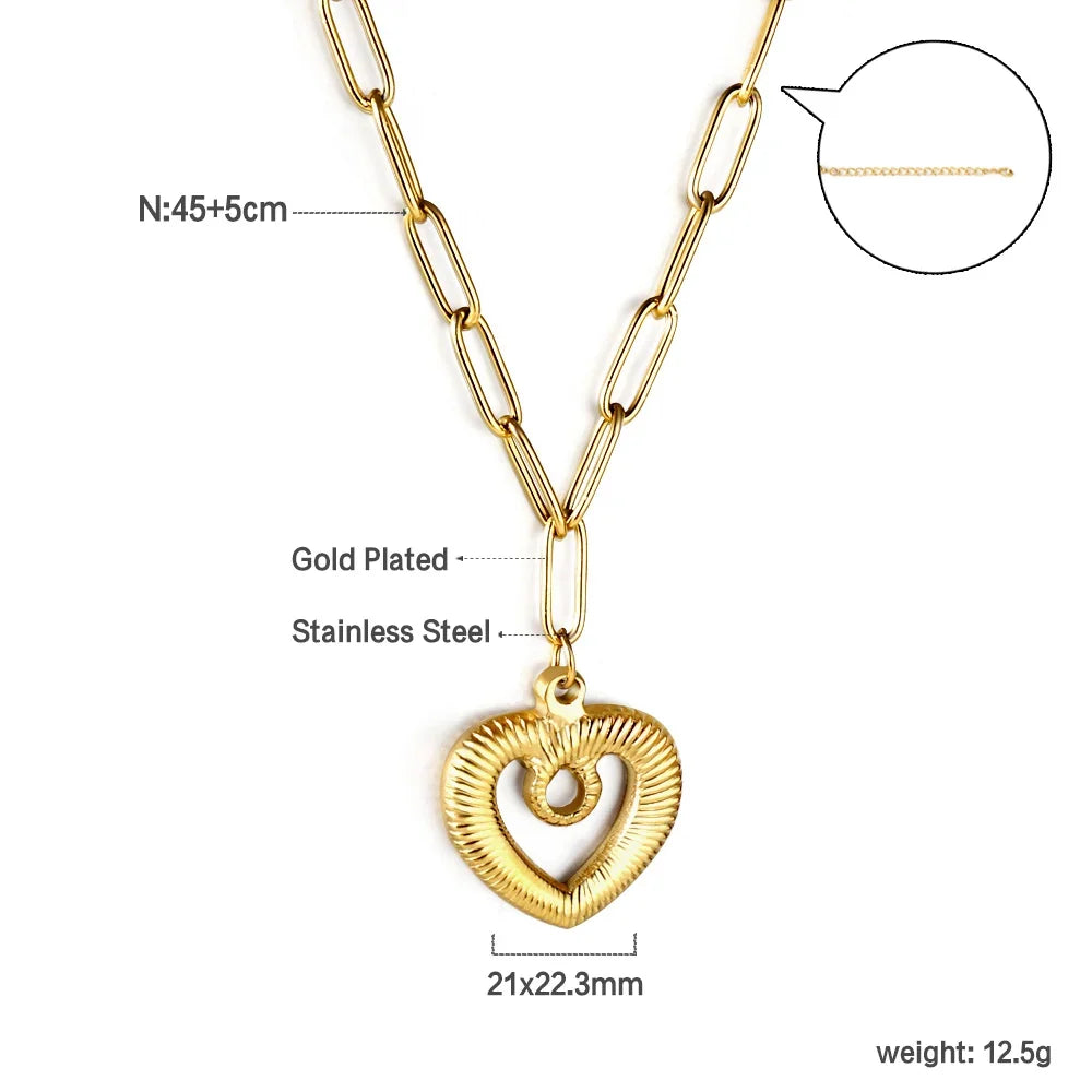 ASONSTEEL Heart Pendant Necklace | Romantic Gold Stainless Steel Choker for Women