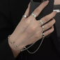Punk Geometric Black Color Chain Wrist Bracelet Ring For Women Men Open Ring Silver Link Chain Girls Cool Design Fashion Jewelry