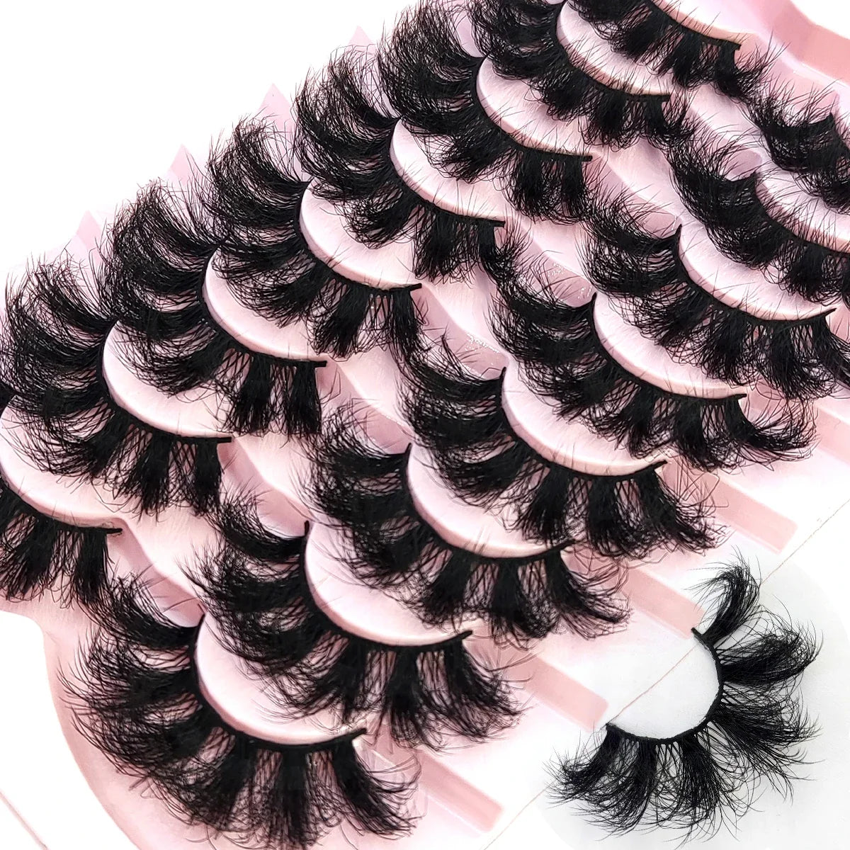 5-8 Pairs Natural Russian Striped Mink Lashes | 3D Volume Wavy False Eyelash Extensions