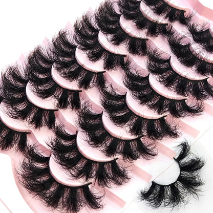 5-8 Pairs Natural Russian Striped Mink Lashes | 3D Volume Wavy False Eyelash Extensions