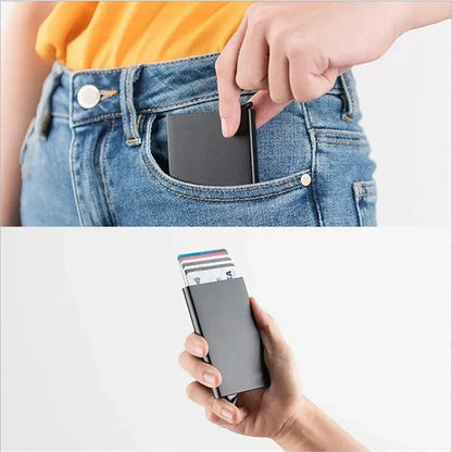 RFID Blocking Metal Wallet | Slim Pop Up Card Holder for Men and Women