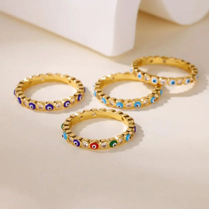 Zircon Evil Eye Rings For Women Gold Color Stainless Steel Evil Eye Finger Ring Lucky Aesthetic Turkish Waterproof Jewelry Gift