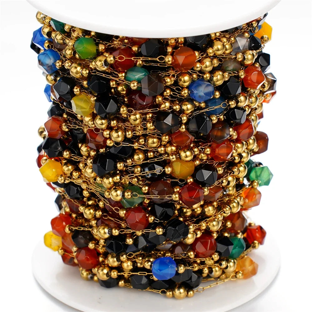 1Meter/Lot Mixed Stainless Steel Irregular Stone Beads Chains for Handmade DIY Necklace Bracelets Jewelry Making Accessories