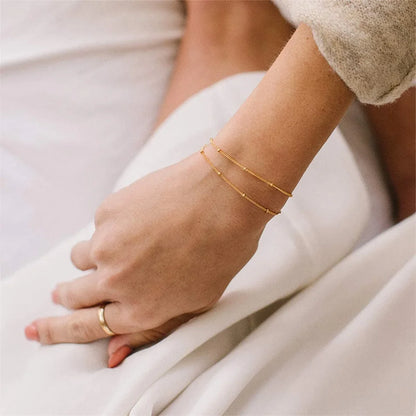 Simple Female Ball Chain Bracelet Jewelry New Layered Thin Beads Chain Bracelet For Women Leg 316L Stainless Steel Chain