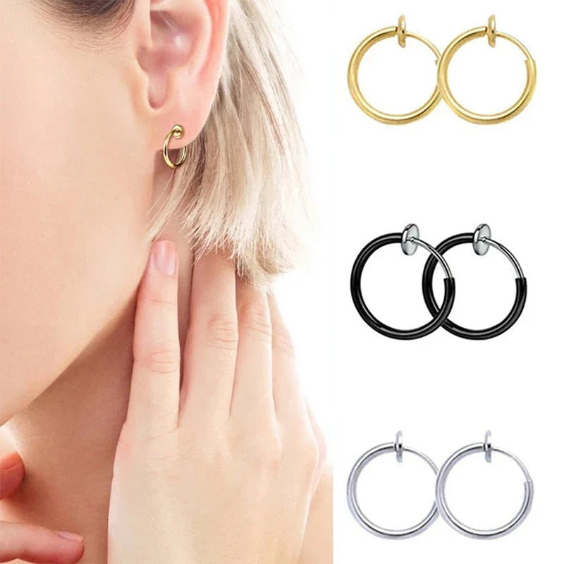 1 Pair Punk Stealth Clip On Earrings | No Hole Ear Cuff and Helix Ring Set