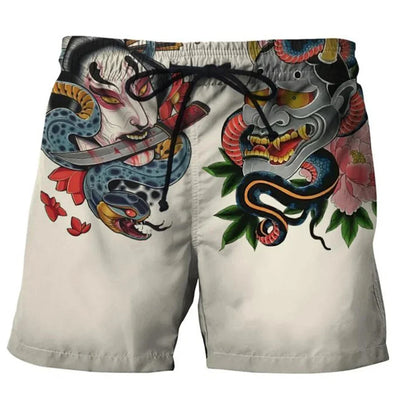Japan Sakura Samurai beach shorts quick dry men sexy bodybuilding harajuku summer casual male gym pour Homme low waist fitness