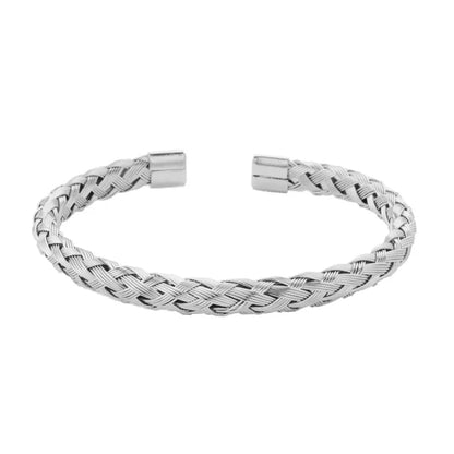 1Pcs Titanium Steel Woven Bangle Trendy And Minimalist Style Steel Wire Braided Adjustable C-shaped Opening Bracelet