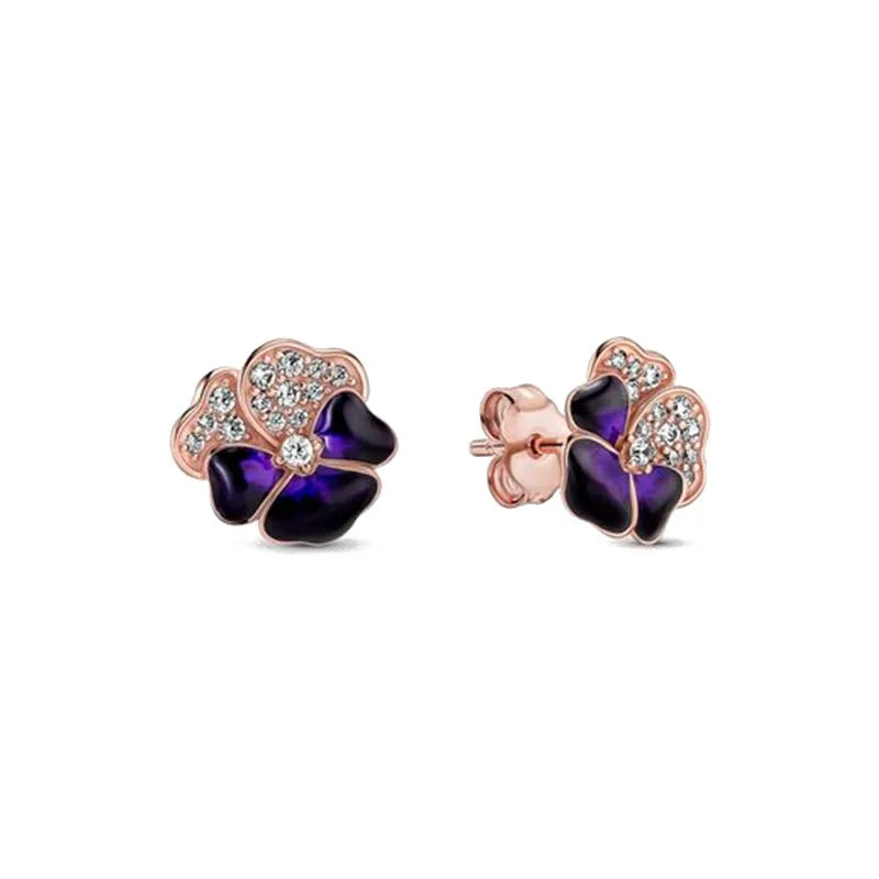 European New 925 Silver Butterfly Flower Stud Earrings, Fit Women's Festival Exquisite Charm Jewelry Gifts