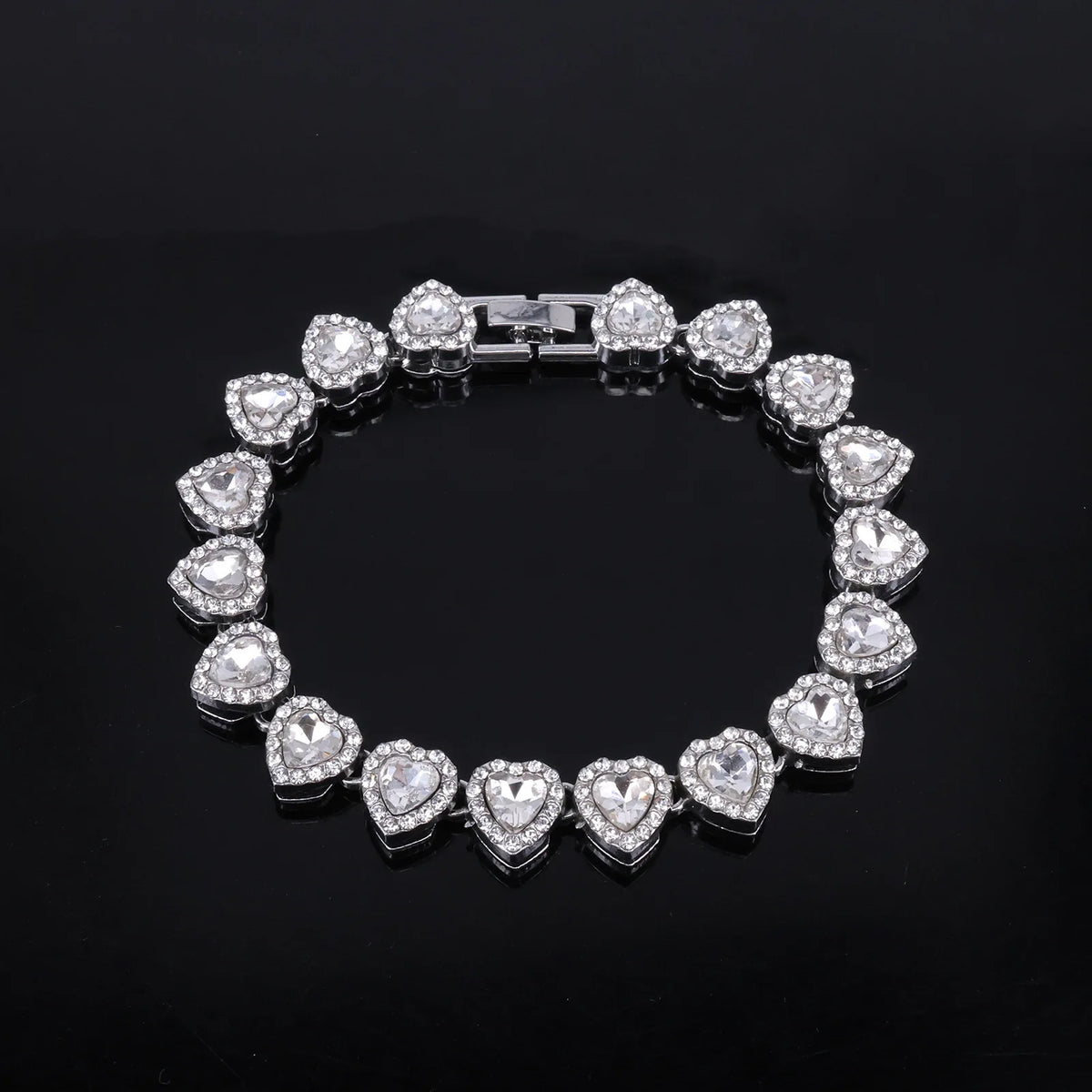 Yupsk 45CM/20CM Shiny Heart Rhinestone Hip Hop Rock Tennis Chain Bracelet Necklace for Women Men Trendy Jewelry Set Gift