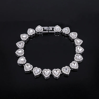 Yupsk 45CM/20CM Shiny Heart Rhinestone Hip Hop Rock Tennis Chain Bracelet Necklace for Women Men Trendy Jewelry Set Gift