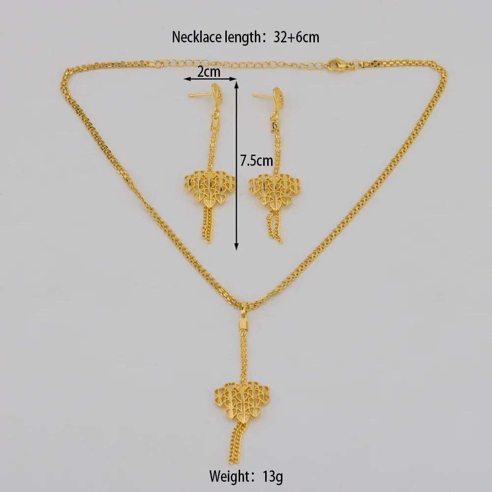 Gold-Plated Necklace Earrings Jewelry Set For Woman Fashion Charms Party Bridal Weddings Engagement Jewellery Gift