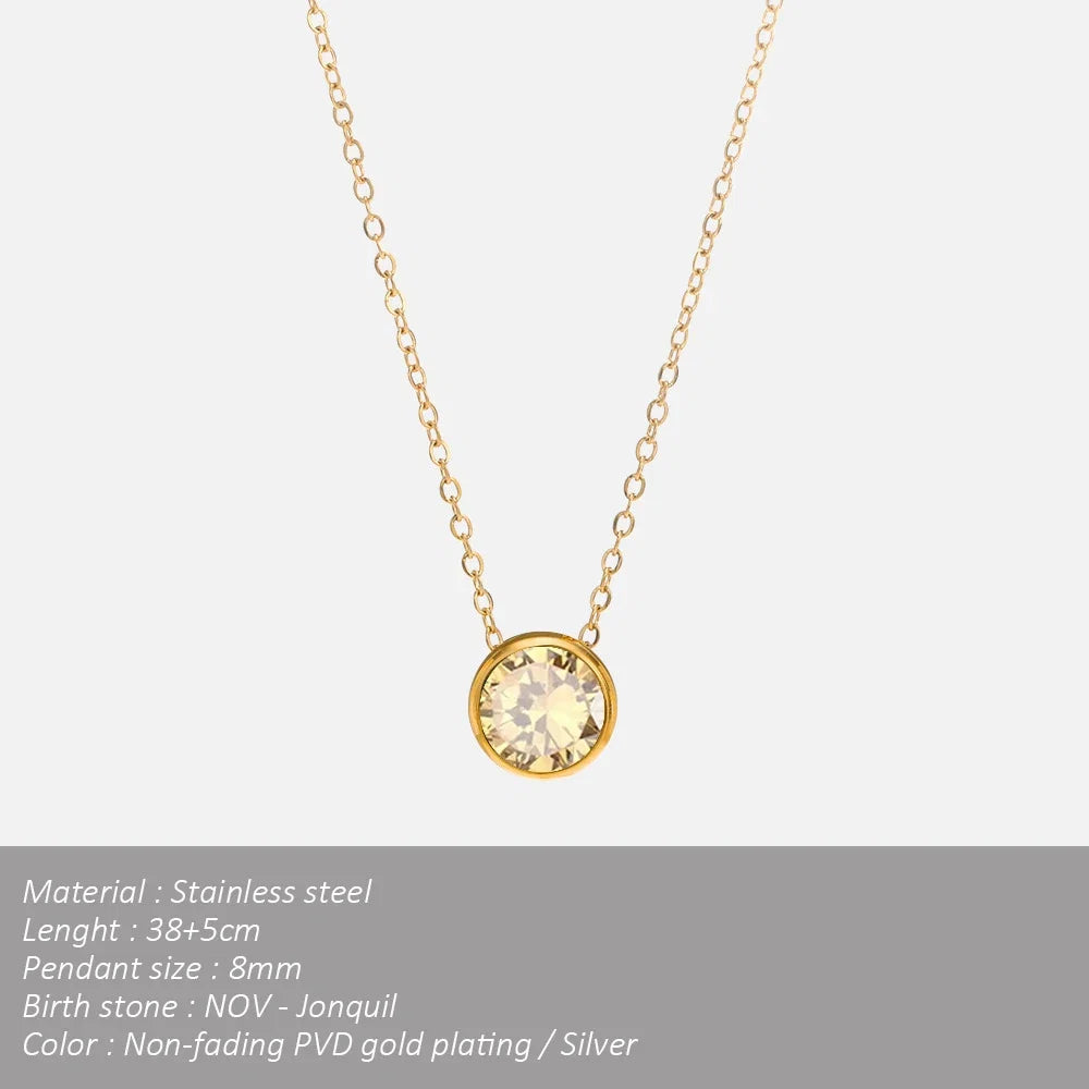 SUNIBI Stainless Steel Birthstone Necklace for Woman Gold Color Bride Designer Pendant Necklaces Birthday Gift Jewelry Wholesale
