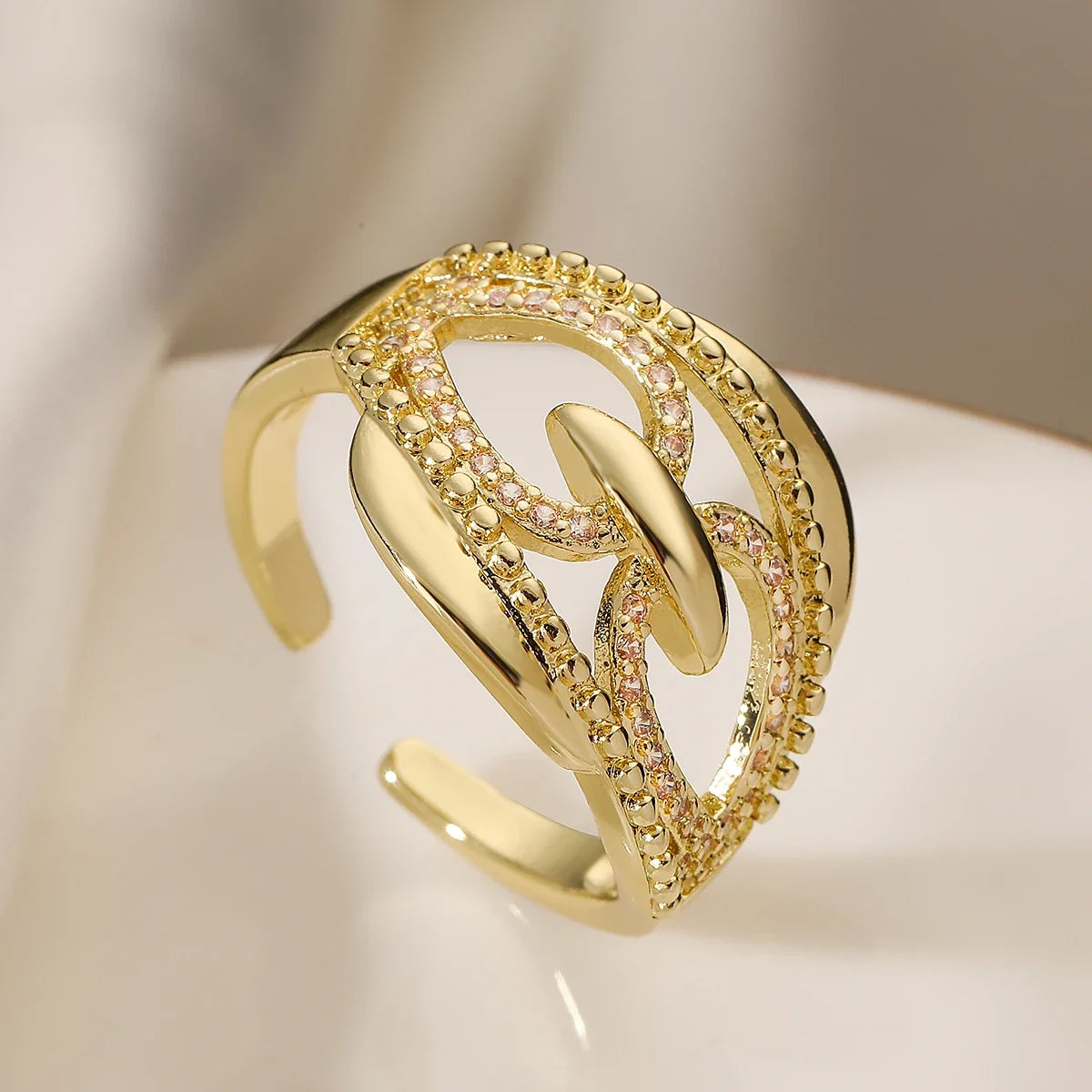 NEWBUY Trendy Gold Color Copper Geometric Jewelry Luxury AAA Cubic Zirconia Wedding Ring For Elegant Women Engagement Gift