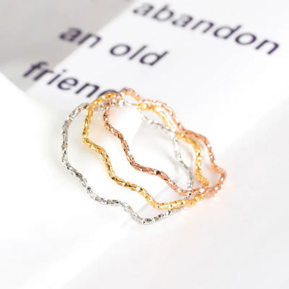 1mm Thin Stainless Steel Wave Design Ring Wedding Band for Women Girl Size 5-10