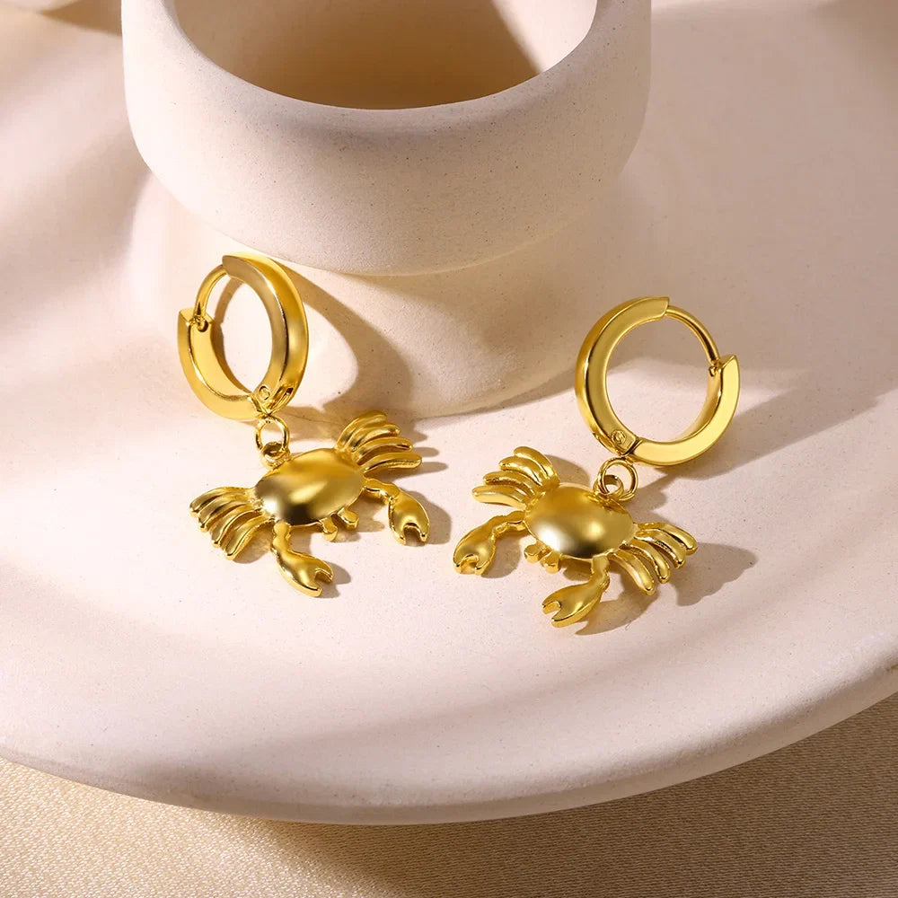 Freshwater Ocean Starfish Shell Hoop Earrings For Women Elegant Stainless Steel Gold Color Aretes Christmas jewelry accessories