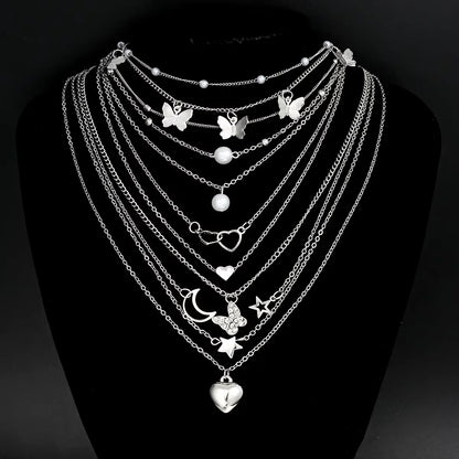 Simple Stackable Necklaces Set for Women Fashion Butterfly Heart Star Pearl Moon Pendant Necklaces Boho Jewelry Gifts 2025