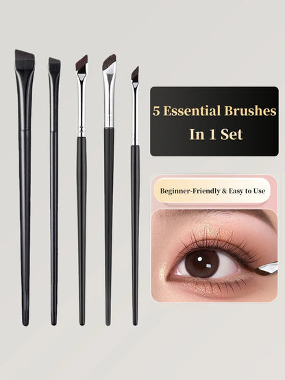 5-Piece Makeup Brush Set | Blade Eyeliner, Flat Eyebrow & Silkworm Brushes