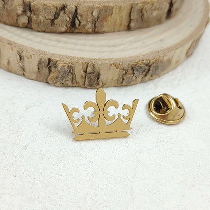 New crown gold-plated stainless steel badge, suit lapel pin, gold-plated men's brooch, business clothing matching