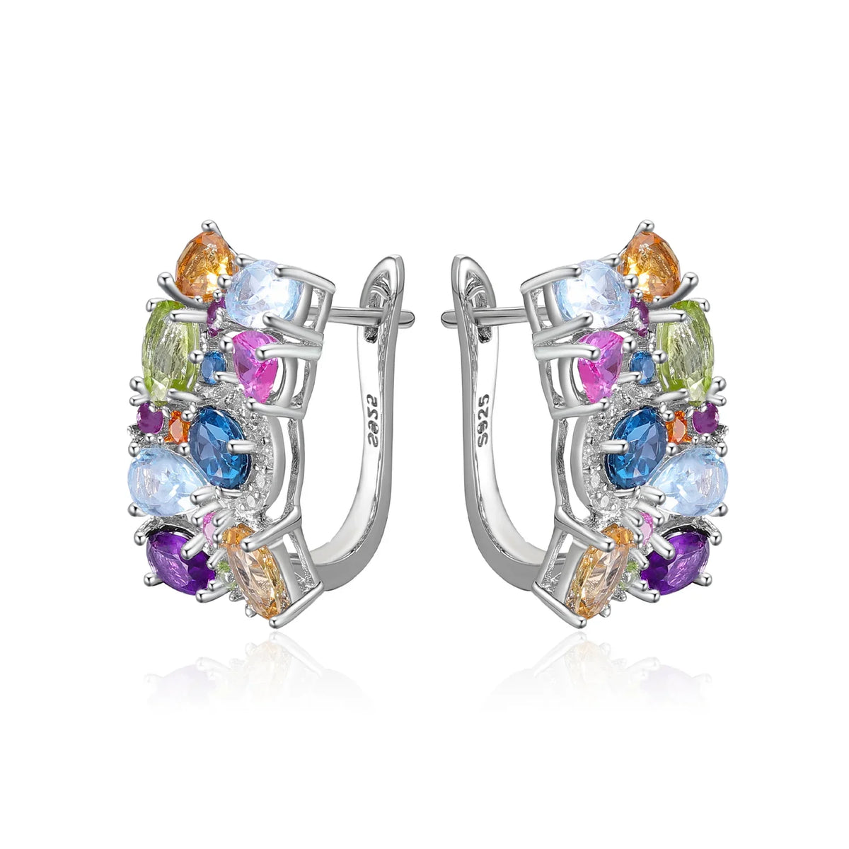 GEM'S BALLET 925 Sterling Silver Handmade Jewelry Multicolor Birthstone Earrings Natual Citrine  Amethyst Topaz Clip Earrings