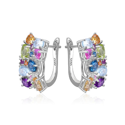 GEM'S BALLET 925 Sterling Silver Handmade Jewelry Multicolor Birthstone Earrings Natual Citrine  Amethyst Topaz Clip Earrings