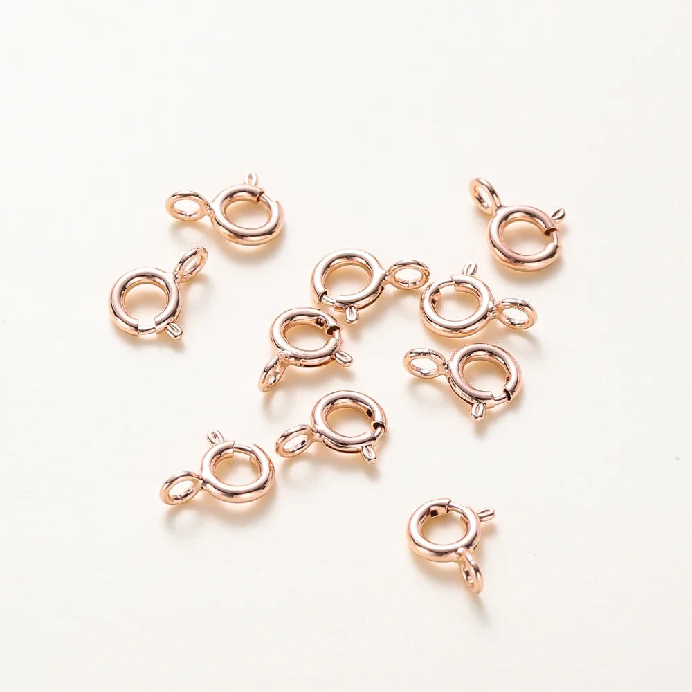 10pcs/ 14K 18K Gold Round Spring Clasp With Jump Ring Open Connect Clasp For DIY Jewelry Necklace Chain Making Accessories