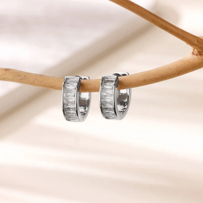Cubic Zirconia Hoop Stud Earrings For Women Stainless Steel Gold Color Piercing Earring 2025 New Fashion Wedding Jewelry Gift