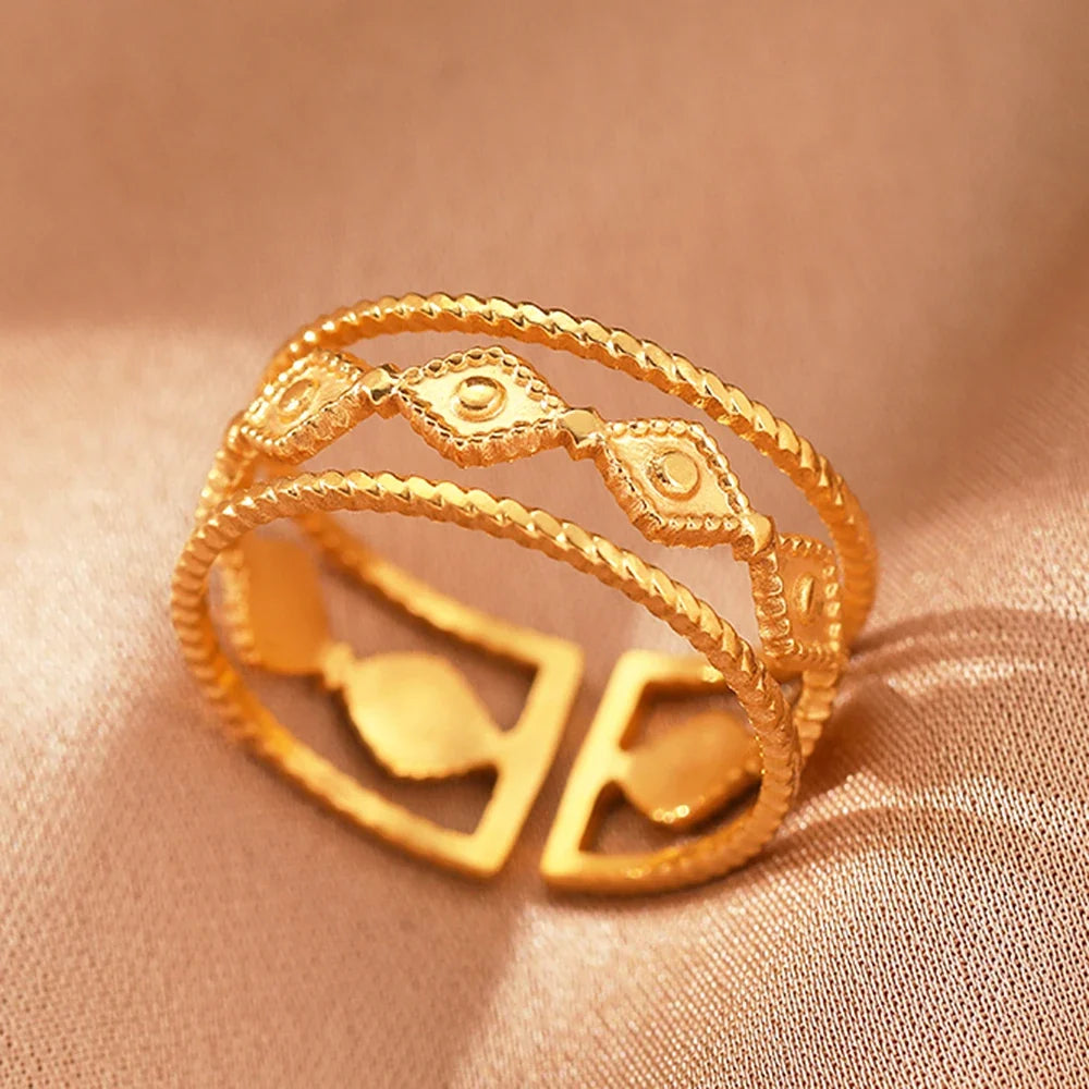 Stainless Steel Rings Vintage Exquisite Hollow Adjustable Open Statement Rings Light Luxury Fashion Rings For Women Jewelry New