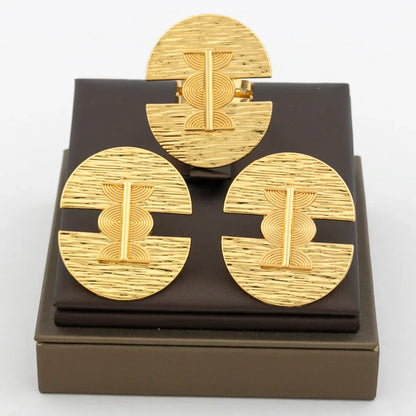 New Design Earrings Jewelry Set for Women Fashion 18k Gold Plated Copper Resizable Ring and Earrings for Dubai Retro Jewelry