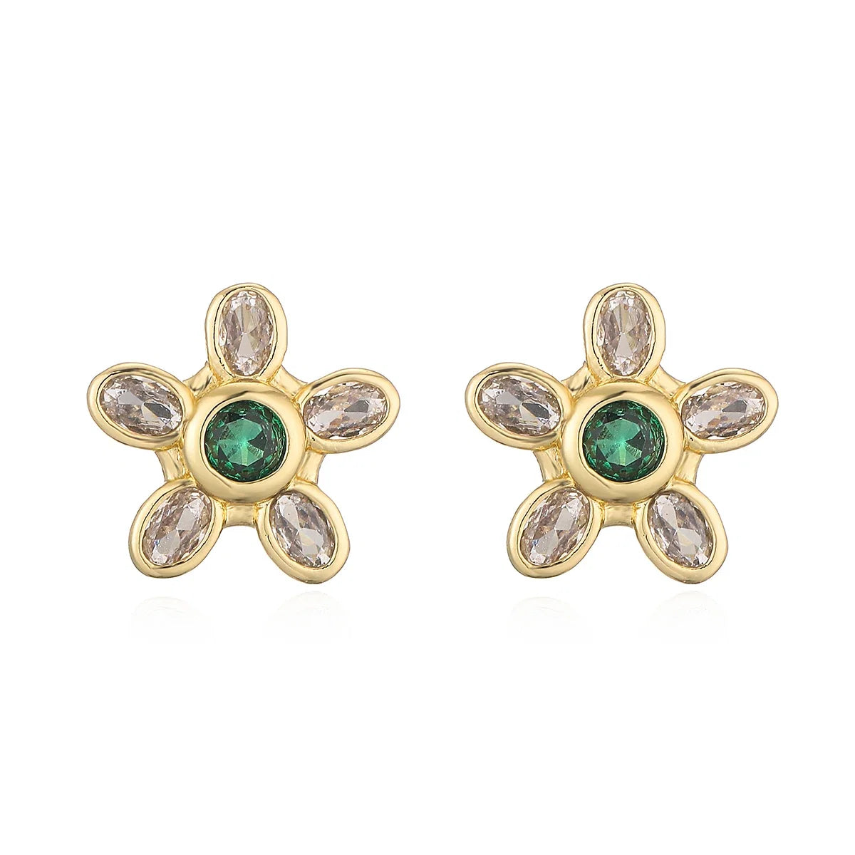 NEWBUY Delicate Gold Color Cute Flower Stud Earrings For Women Pink Green White CZ Crystal Jewelry Femme Bijoux