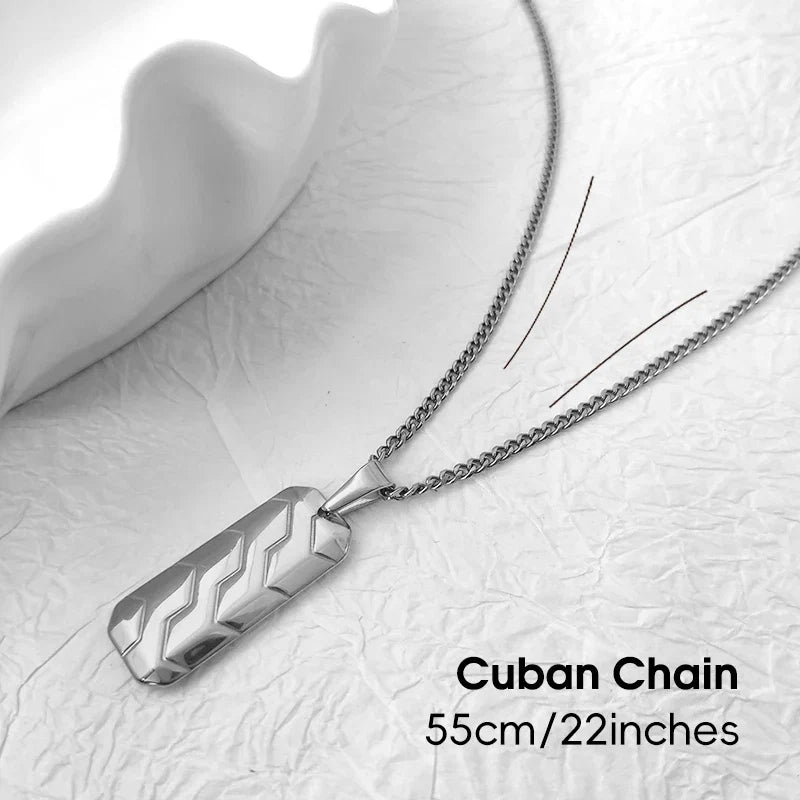 Hot Sale 18K Gold Plated Stainless Steel Mens Jewelry Classic Men's Necklace Square Tire Patterns Pendant Hip Hop Necklace