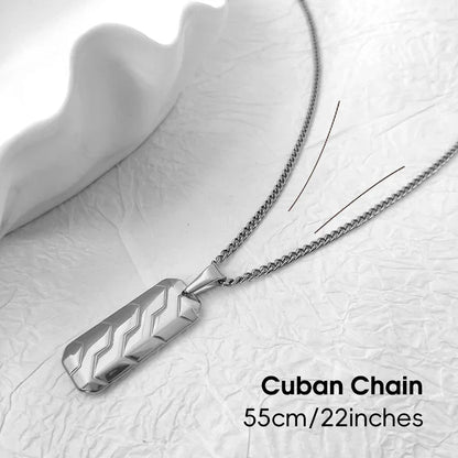 Hot Sale 18K Gold Plated Stainless Steel Mens Jewelry Classic Men's Necklace Square Tire Patterns Pendant Hip Hop Necklace