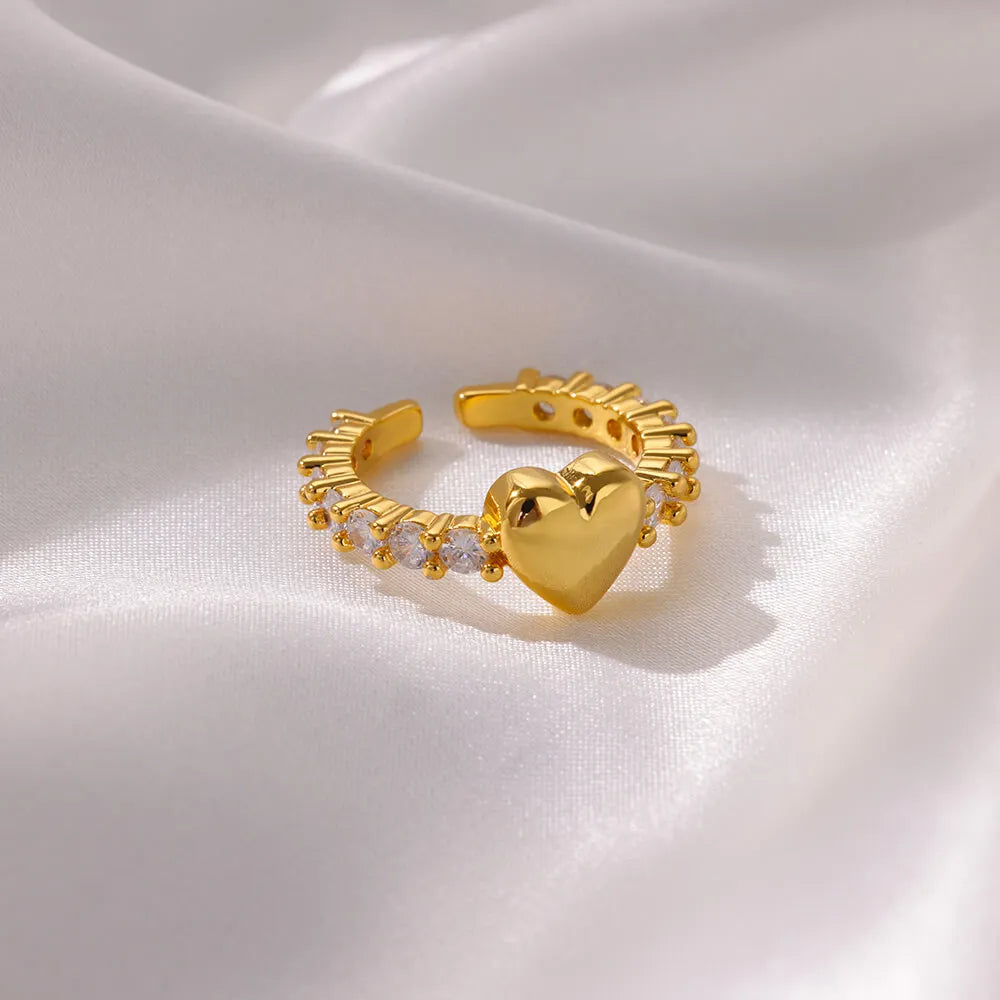 Zircon Tiny Heart Rings For Women Gold Color  Stainless Steel Opening Heart  Finger Femme Wedding Party Jewelry Gift 2024