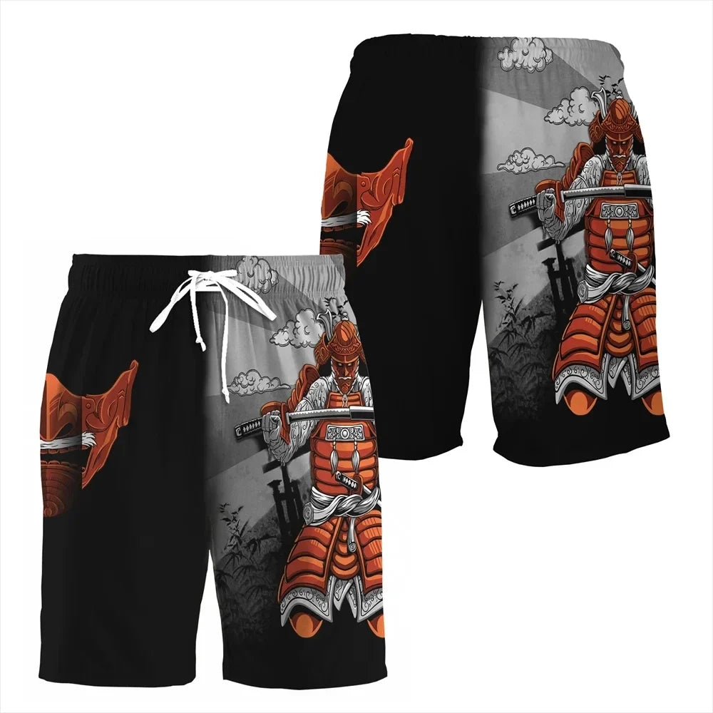 Japan Sakura Samurai beach shorts quick dry men sexy bodybuilding harajuku summer casual male gym pour Homme low waist fitness