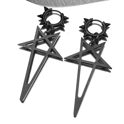 Pentagram Spike Rivet Hoop Earrings | Stainless Steel Gothic Punk Jewelry