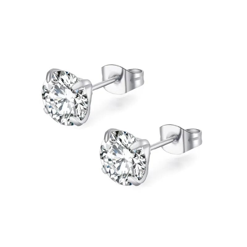 Stainless Steel Cubic Zirconia Stud Earrings | Screw-Back CZ Earrings for Women and Men