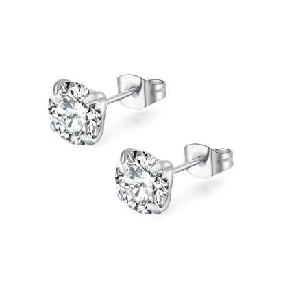 Stainless Steel Cubic Zirconia Stud Earrings | Screw-Back CZ Earrings for Women and Men