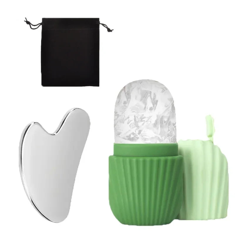 Ice Face Roller and Gua Sha Set | Stainless Steel Facial Massage Tools