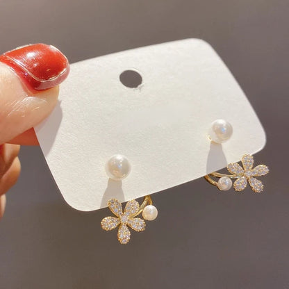 14k Gold Zircon Pearl Twist Stud Earrings | Luxury Women's Jewelry